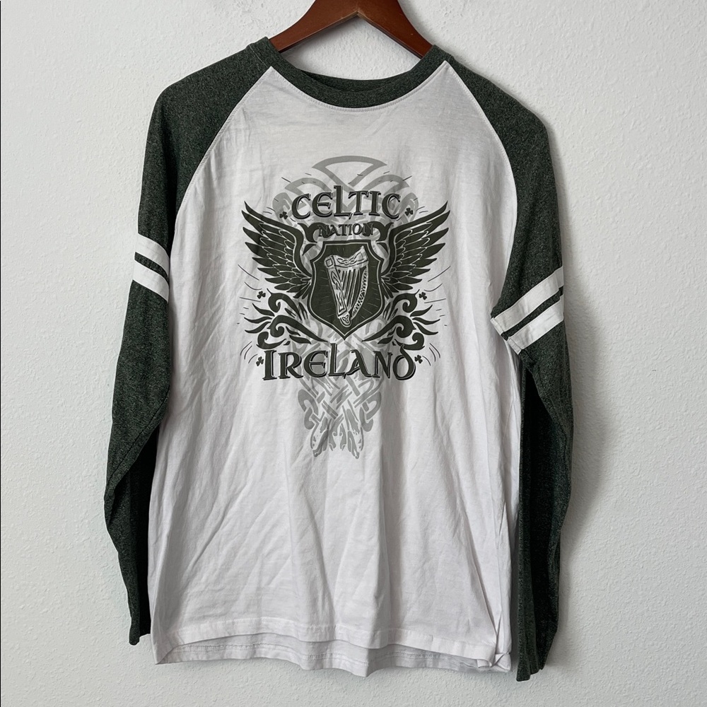 Celtic Nation Ireland Men's Green and White Raglan Shirt